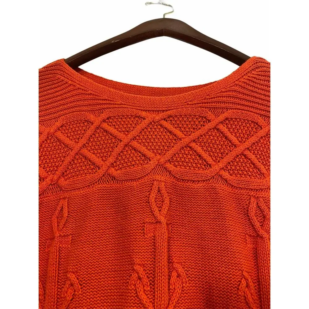 Talbots Orange Sweater Petite Medium Boat Neck Anchors Coastal Fisherman